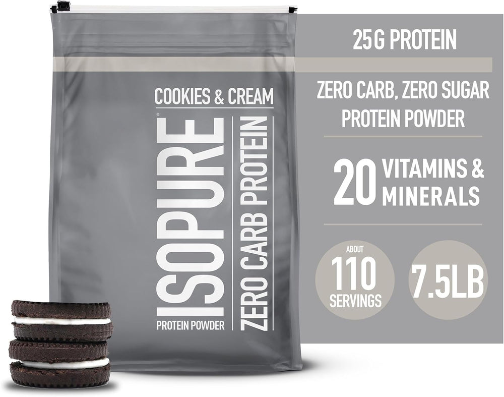 Isopure Zero Carb, Vitamin C and Zinc for Immune Support, 25g Protein, Keto Friendly Protein Powder, 100% Whey Protein Isolate, Flavor: Cookies & Cream, 7.5 Pounds (Packaging May Vary)