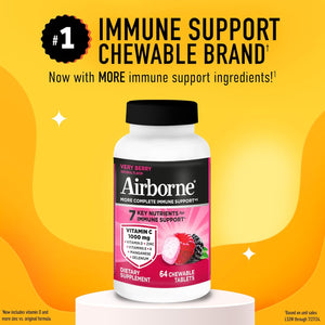 Airborne Berry Chewable Tablets, 64 count - 1000mg of Vitamin C - Immune Support Supplement