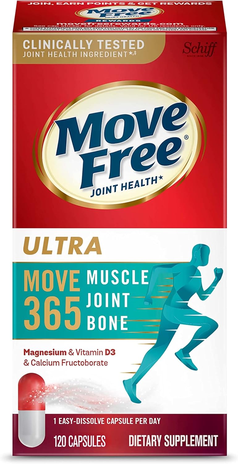 Move Free Ultra 365 with Triple Action Joint Support - Magnesium Vitamin D3 & Calcium Fructoborate - Supports Muscle Joint & Bone in 1 Capsule Per Day, 120 Capsules (120 Servings)*