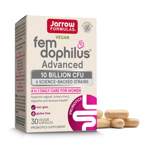 Jarrow Formulas Fem-Dophilus Advanced Probiotics 10 Billion CFU with 6 Science-Backed Strains, for Vaginal, Urinary Tract, Digestive, and Immune Support, 30 Veggie Capsules, Shelf-Stable, Pack of 12