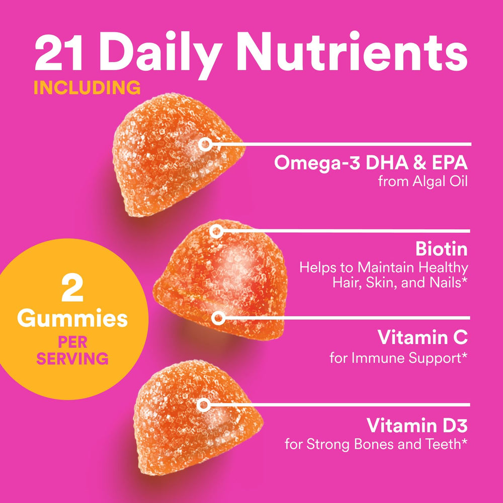 SmartyPants Teen Girl Multivitamin Gummies - Improved Formula: Omega 3 (DHA/EPA), Vitamin C, D3, B12, Vitamin A, K & Zinc, Biotin to Support Hair, Skin & Nails, Gluten Free, 60 Count (30 Day Supply)