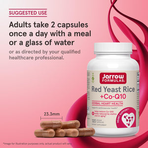Jarrow Formulas Red Yeast Rice 1200 mg & CoQ10 100 mg Per Serving - 120 Veggie Caps, 60 Servings - Herbal Heart Health Dietary Supplement - Supports Cardiovascular & Cellular Health - Vegan