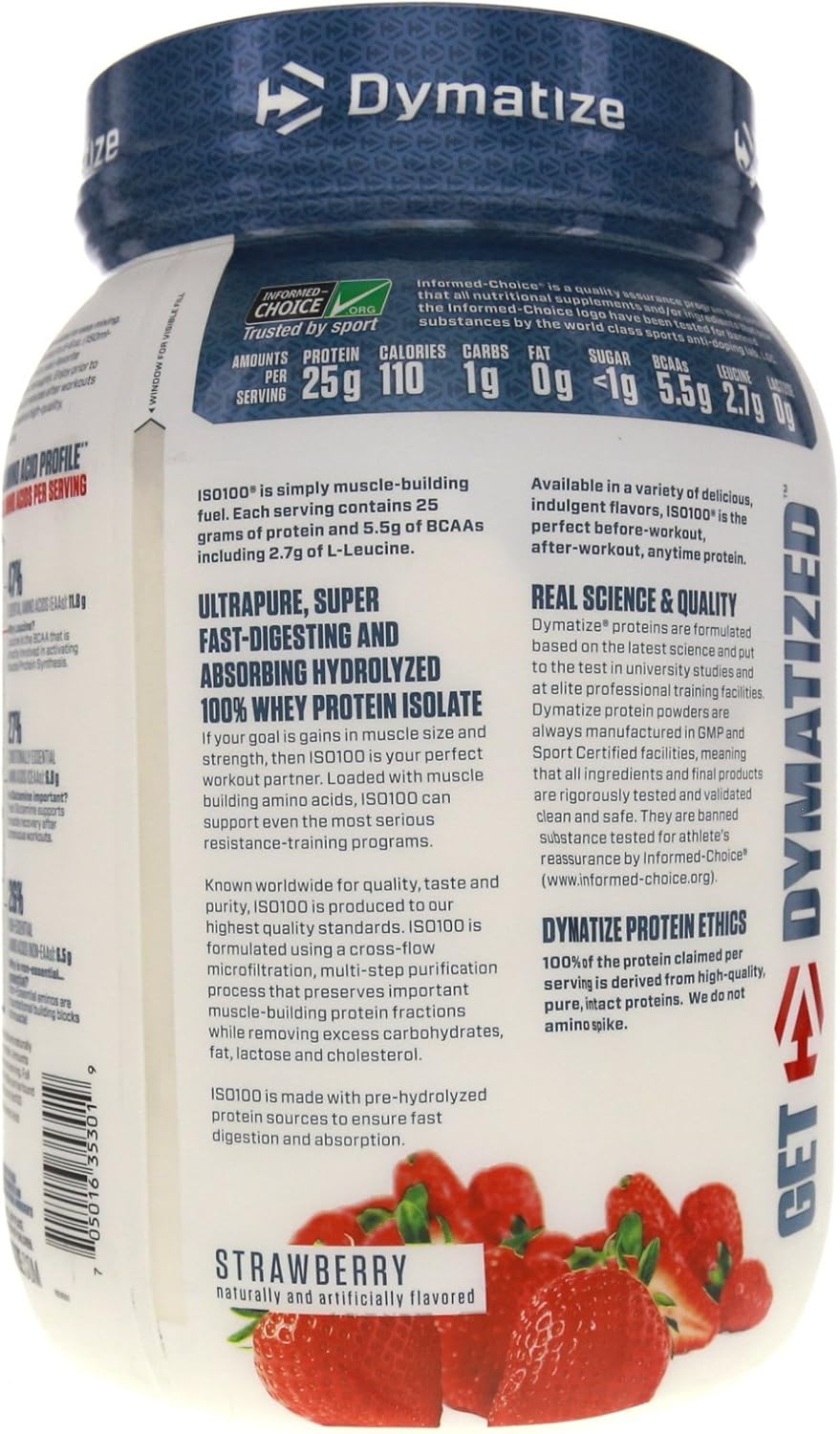 Dymatize ISO 100 Whey Protein Powder with Hydrolyzed Whey Isolate, Strawberry, 25.6 Ounce