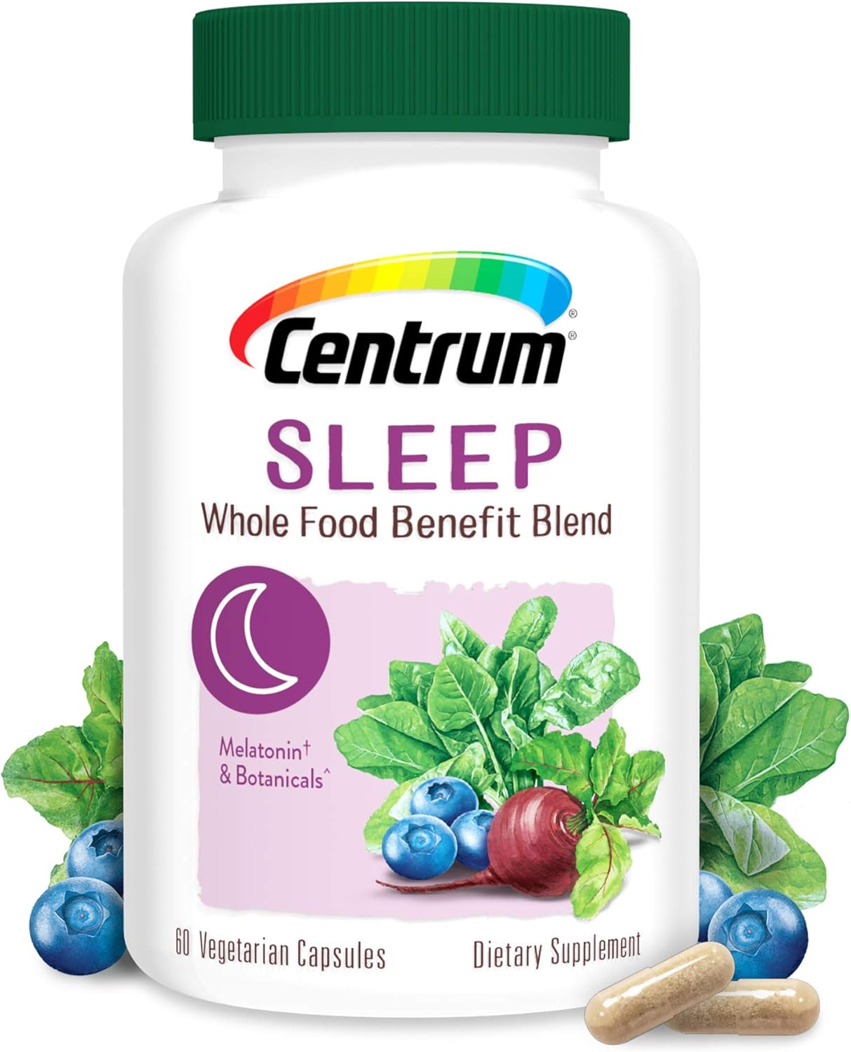 Centrum Sleep Melatonin Sleep Aid with Whole Food Benefit Blend, 60 day supply, 60 Vegetarian Capsules