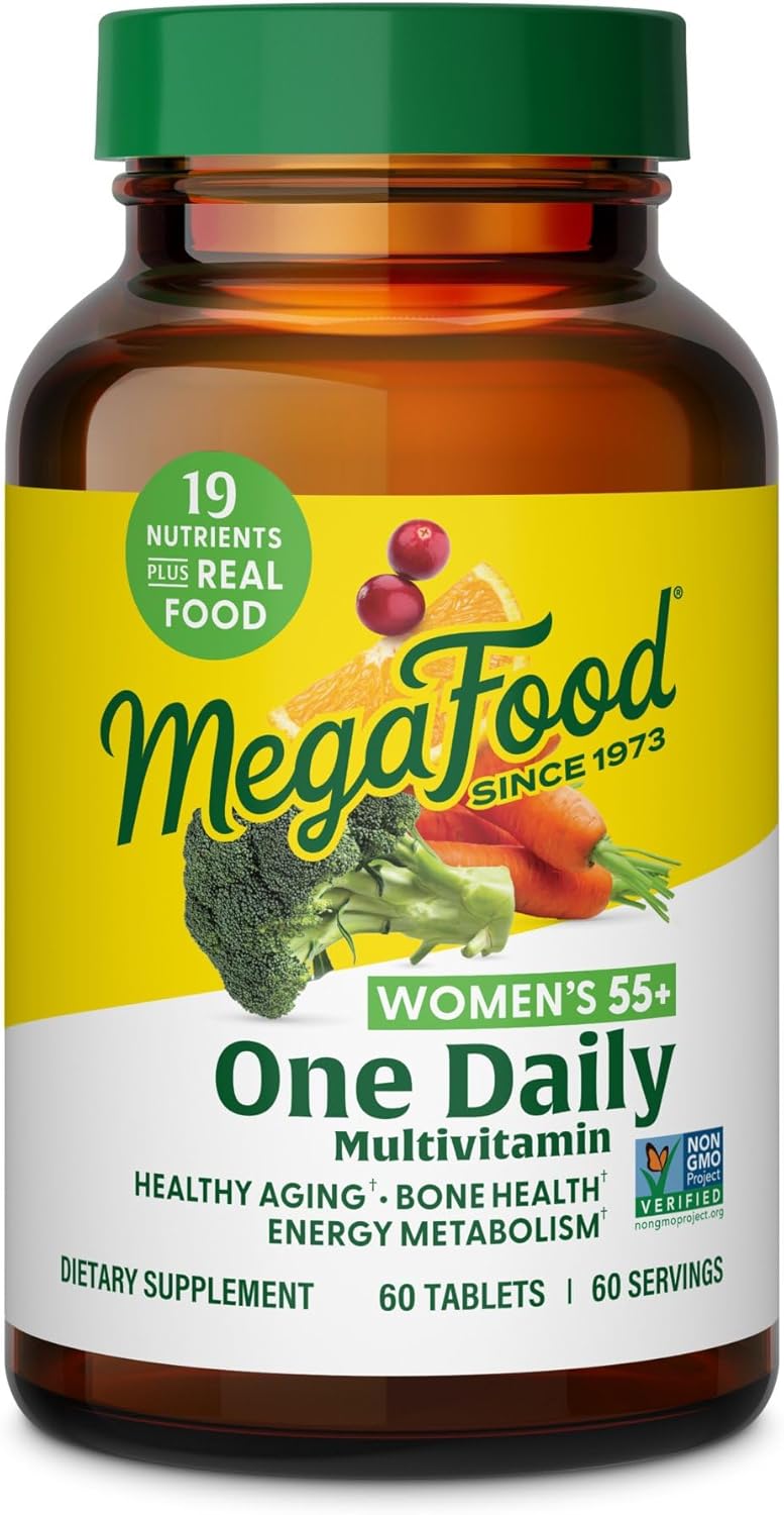 MegaFood Multivitamin for Women 55+ One Daily Womens Multivitamin with Vitamin D3, C, Zinc & Bioavailable Vitamin B12 & Folate - Healthy Aging, Brain & Bone Health, Vegetarian, 60 Tablets