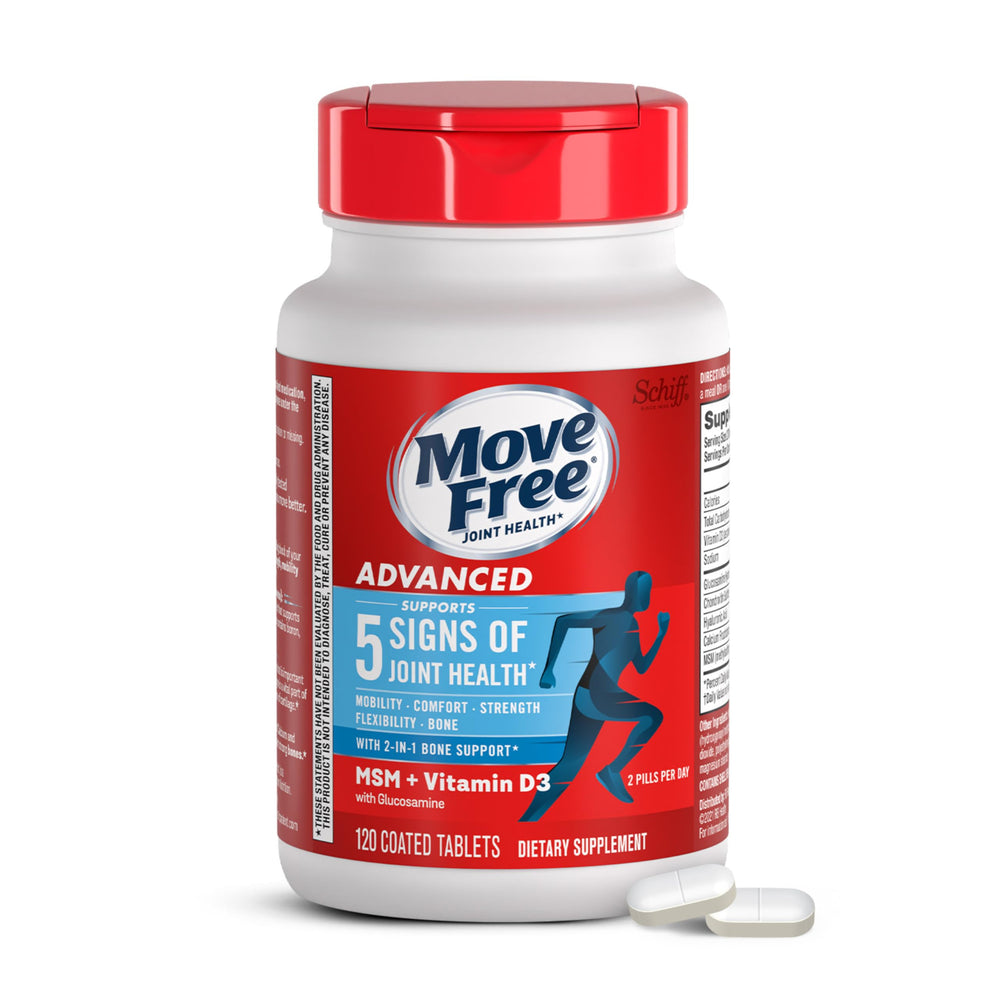 Move Free Advanced Glucosamine Chondroitin MSM + Vitamin D3 Joint Support Supplement, Supports Mobility Comfort Strength Flexibility & Bone + Immune Health - 120 Tablets (60 servings)*