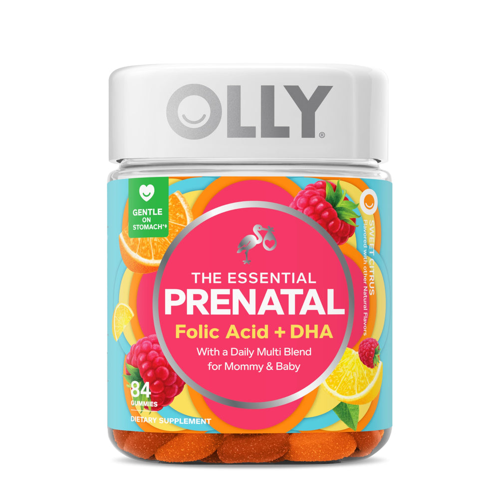 OLLY Essential Prenatal Gummy Multivitamin, Folic Acid, Vitamin D, Omega 3 DHA, Supports Healthy Growth and Brain Development, Citrus Berry - 84 Count