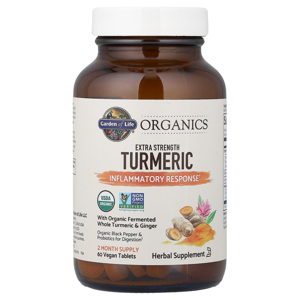 Garden of Life Organics Extra Strength Turmeric Inflammatory Response 60 Tablets-100mg Curcumin (95% Curcuminoids) Black Pepper, Probiotics, Organic Non-GMO Vegan Gluten Free Herbal Supplement
