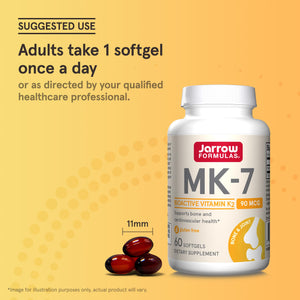 Jarrow Formulas MK-7 90 mcg - Bioactive Form of Vitamin K2-120 Servings (Softgels) - for Bone & Cardiovascular Health - Vitamin K2 MK-7 Dietary Supplement - Gluten Free