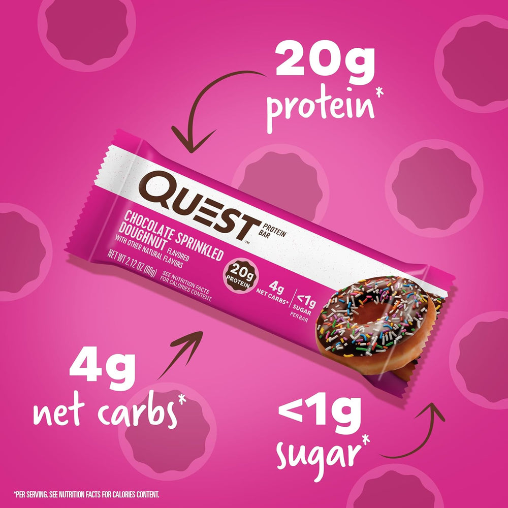Quest Tortilla Style Protein Chips (Pack of 12) and Chocolate Sprinkled Doughnut Protein Bars (12 Count) Bundle