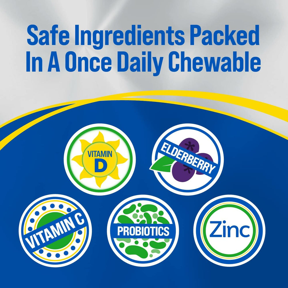 Culturelle Immune Defense Daily Probiotic for Women & Men - 28 Count, Mixed Berry Chewables with 4-in-1 Immune Support. Probiotic Vitamin C, Vitamin D, and Zinc Plus Elderberry