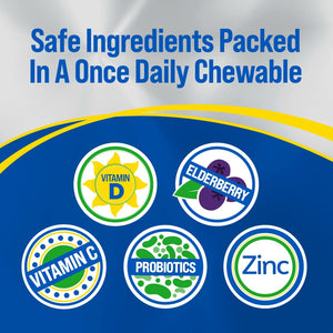 Culturelle Immune Defense Daily Probiotic for Women & Men - 28 Count, Mixed Berry Chewables with 4-in-1 Immune Support. Probiotic Vitamin C, Vitamin D, and Zinc Plus Elderberry