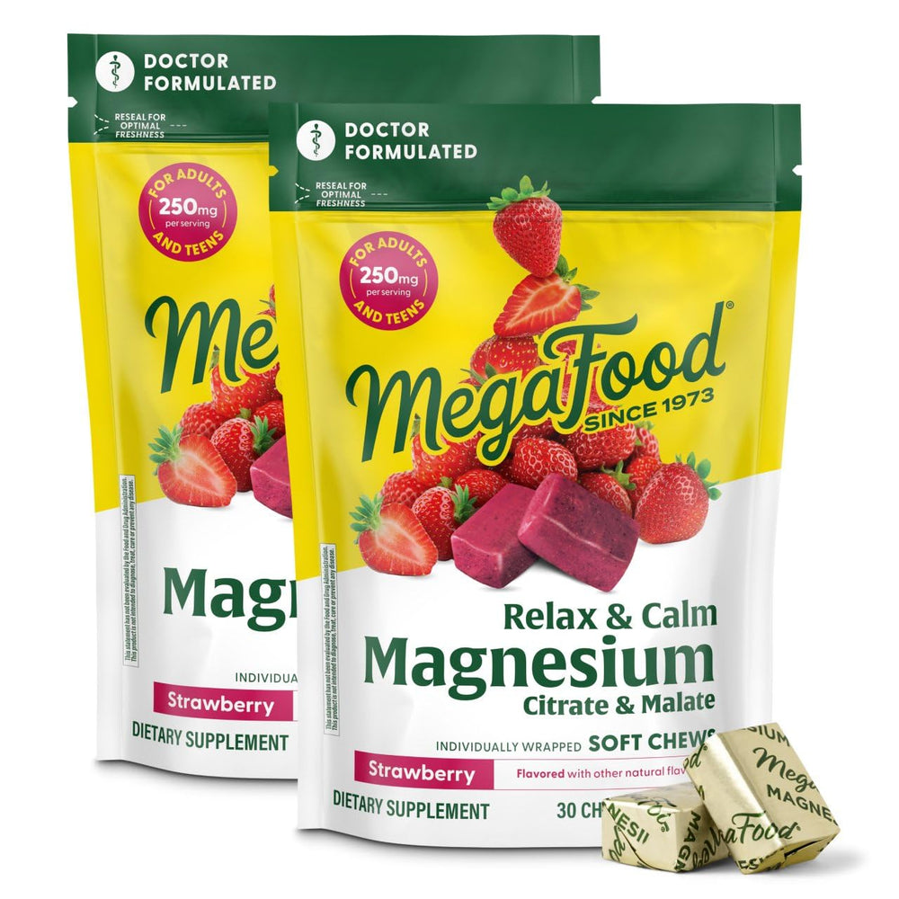 MegaFood Relax + Calm Magnesium Supplement - Soft Chews with Magnesium Citrate & Malate for Heart Health, Muscle Tension & More - Vegetarian - Grape-Flavor - 30 Chews (15 Servings) (Pack of 2)
