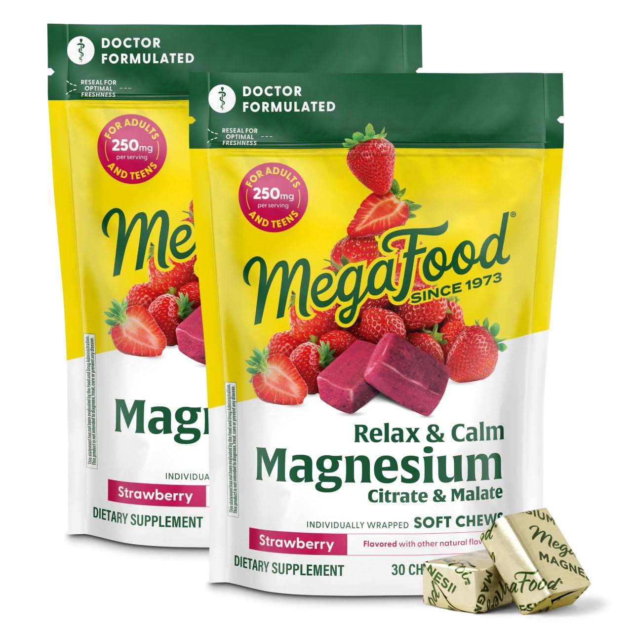 MegaFood Relax + Calm Magnesium Supplement - Soft Chews with Magnesium Citrate & Malate for Heart Health, Muscle Tension & More - Vegetarian - Grape-Flavor - 30 Chews (15 Servings) (Pack of 2)