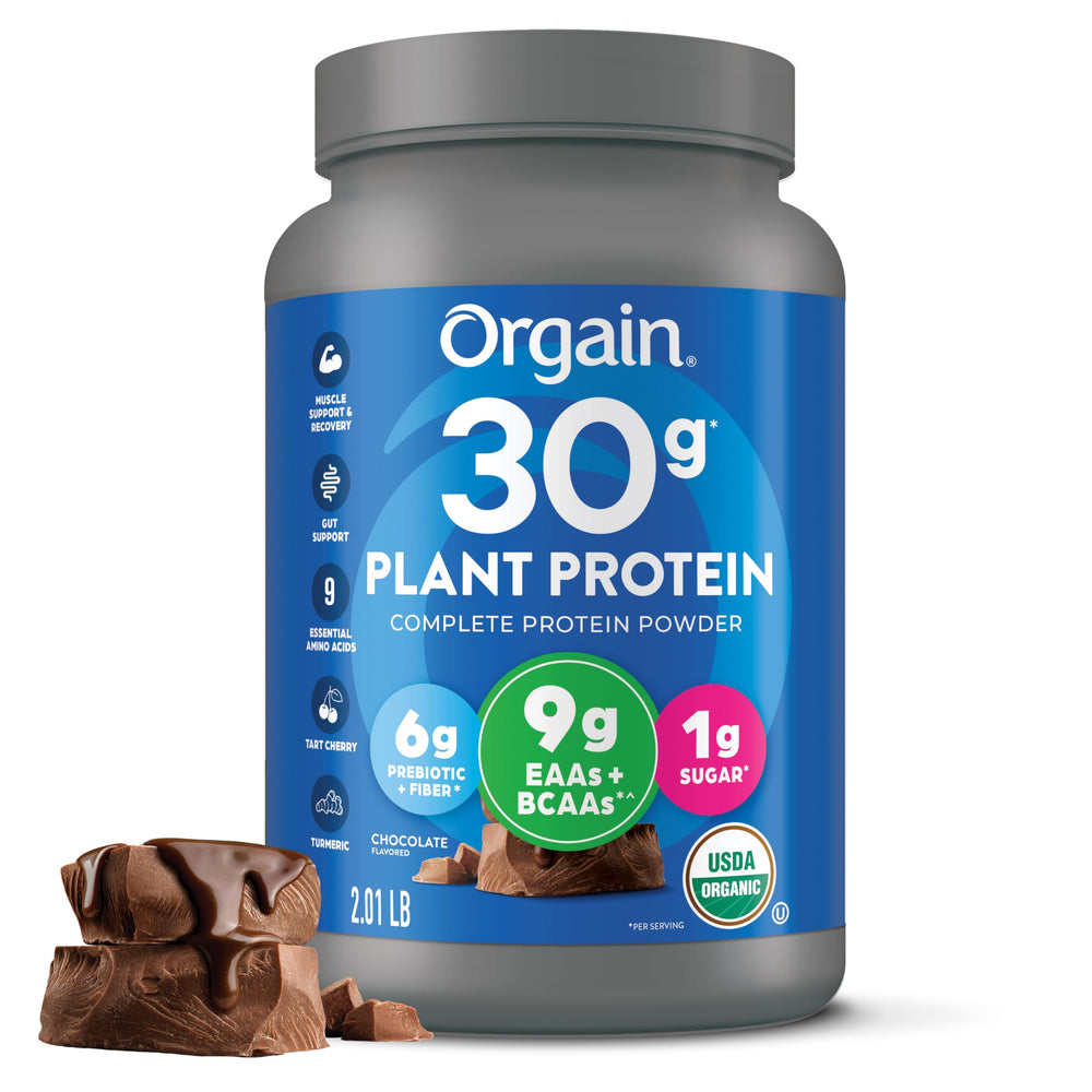 Orgain Organic 30g Vegan Plant Protein Powder, Vanilla, 9g EAAs + BCAAs, High Plant Protein, 4g Prebiotic + Fiber, 1g Sugar, Pre-Workout, Muscle Support + Recovery - 2.01lb (Packaging May Vary)