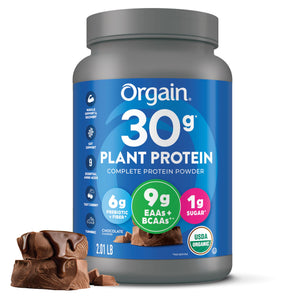 Orgain Organic 30g Vegan Plant Protein Powder, Vanilla, 9g EAAs + BCAAs, High Plant Protein, 4g Prebiotic + Fiber, 1g Sugar, Pre-Workout, Muscle Support + Recovery - 2.01lb (Packaging May Vary)