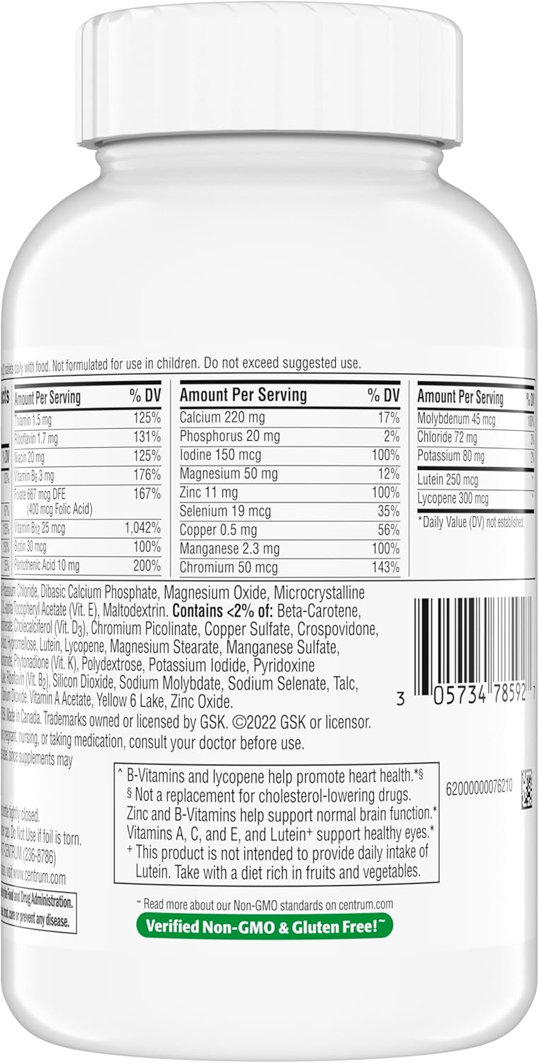 Centrum Minis Silver Multivitamin for Adults 50 Plus, Multimineral Supplement, Vitamin D3, B-Vitamins, Gluten Free, Non-GMO Ingredients, Supports Memory and Cognition in Older Adults - 320 Ct