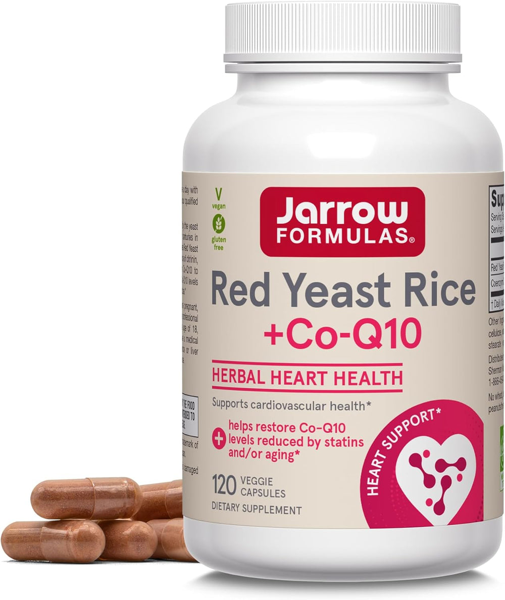 Jarrow Formulas Red Yeast Rice 1200 mg & CoQ10 100 mg Per Serving - 120 Veggie Caps, 60 Servings - Herbal Heart Health Dietary Supplement - Supports Cardiovascular & Cellular Health - Vegan