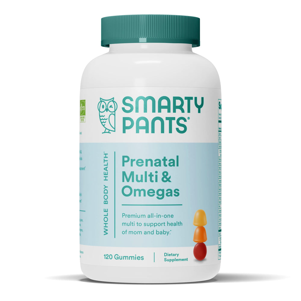 SmartyPants Prenatal Multivitamin Gummies - Improved Formula: Omega 3 (DHA/EPA), Methylfolate, Biotin, Vitamin D3, C, Vitamin B12, B6, Vitamin A, K & Zinc, Gluten Free, 120 Count (40 Day Supply)