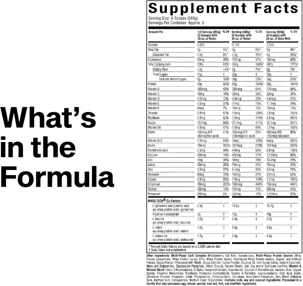 Muscletech High-Protein Mass Gainer (Vanilla Milkshake, 6LB) - Mass Tech Extreme 2000 Mass Gainer Protein Powder Supplement - Weight Gainer for Increase Muscle & Enhanced Recovery - Packaging May Vary
