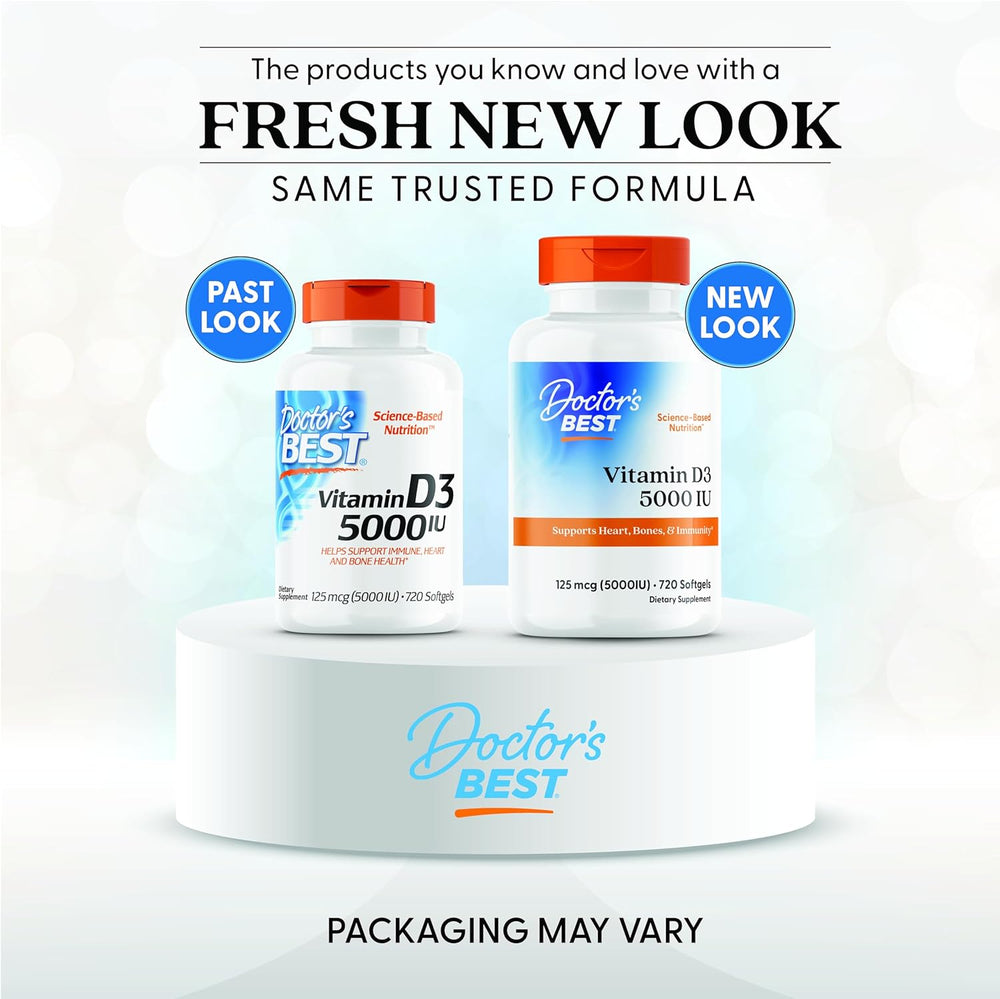 Doctor'S Best Vitamin D3, Capsule 5, 000 Iu for Healthy Bones, Teeth, Heart & Immune Support, Non-GMO, Gluten-Free, Soy Free, 720 Count (Pack of 1)