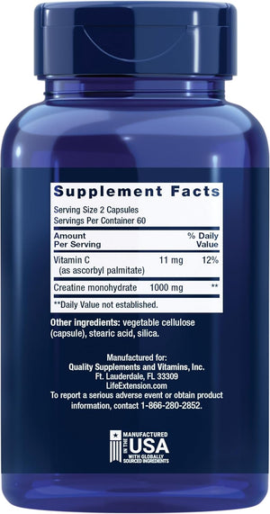 Life Extension Creatine Capsules – Creatine Monohydrate – Promotes Strength, Lean Muscle, Healthy Endurance – Non-GMO, Gluten-Free – 120 Capsules