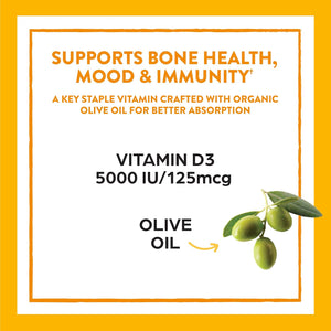 Orgain Super Vitamin D3 Supplement 5,000iu (125mcg) Immune, Bone, and Mood Support, Organic Olive Oil for Better Absorption - 8 Month Supply (240 Softgels)