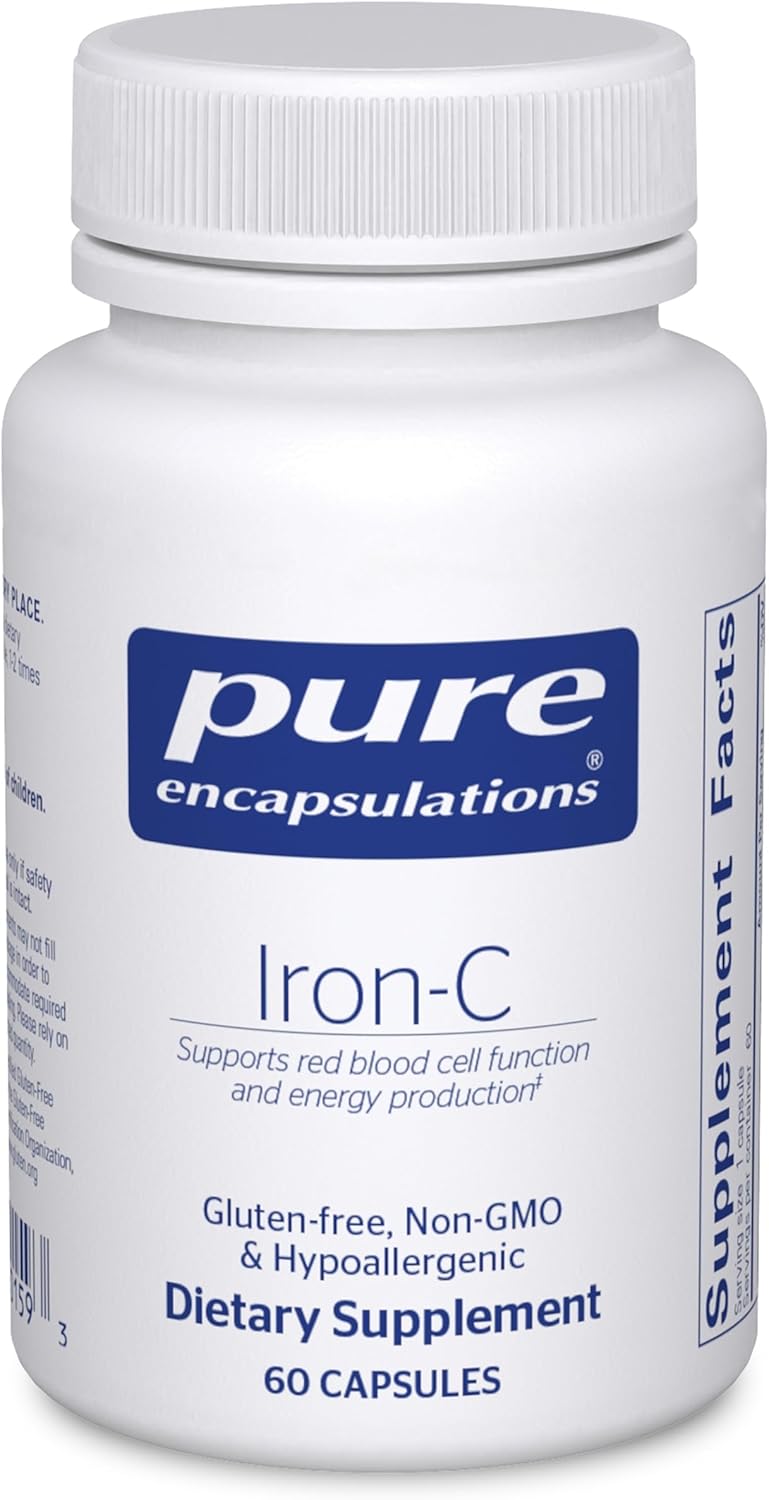 Pure Encapsulations Iron-C - 15 mg - 175 mg Vitamin C - Red Blood Cell Support* - Energy Production - Highly Bioavailable Iron Pill - Gluten Free & Vegan - 30 Capsules