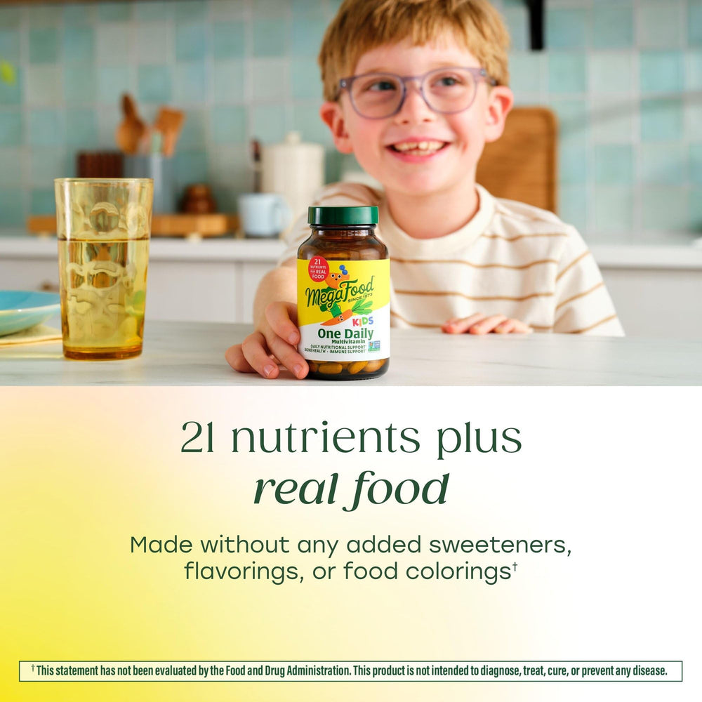 MegaFood Kids One Daily Multivitamin - Convenient Mini Multivitamin for Kids - with Zinc, Vitamins C, B & D - Vegetarian, Gluten Free, Non GMO - 30 Tablets, 30 Servings