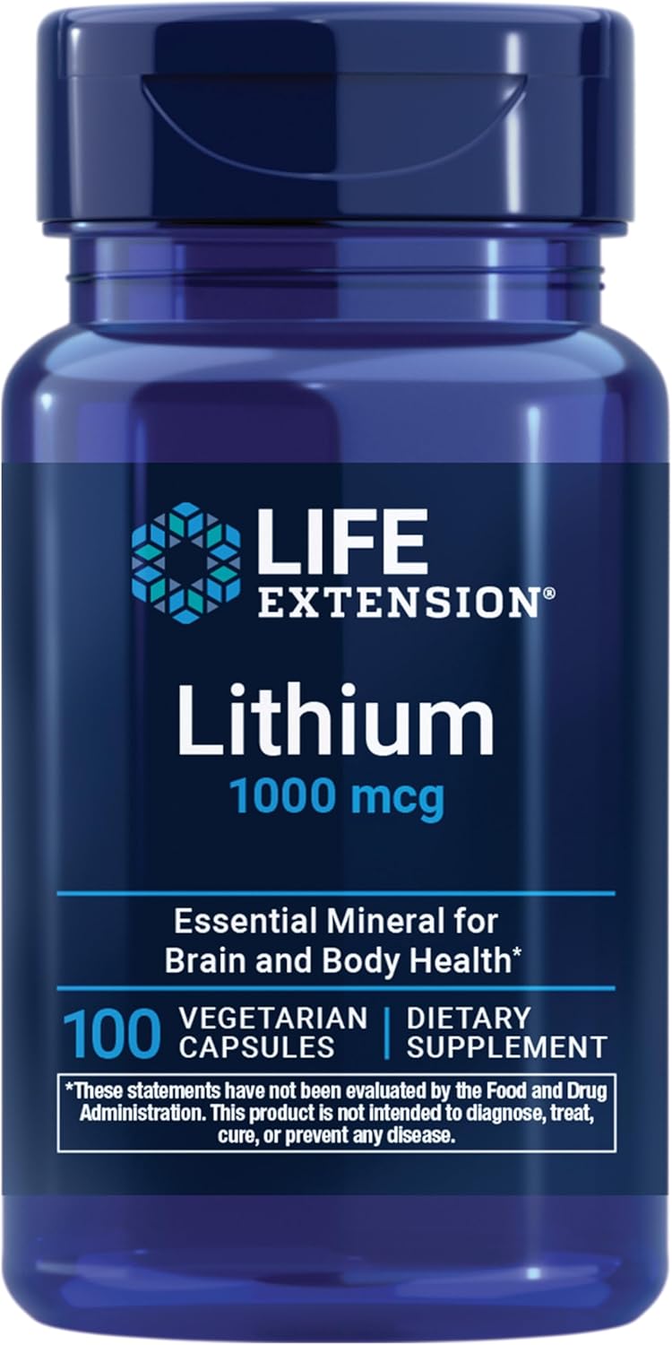 Life Extension Lithium, 1000 mcg – Lithium Orotate – Helps Maintain Cognitive Function & Memory – Low-Dose Formula – Non-GMO, Gluten-Free, Vegetarian – 100 Capsules