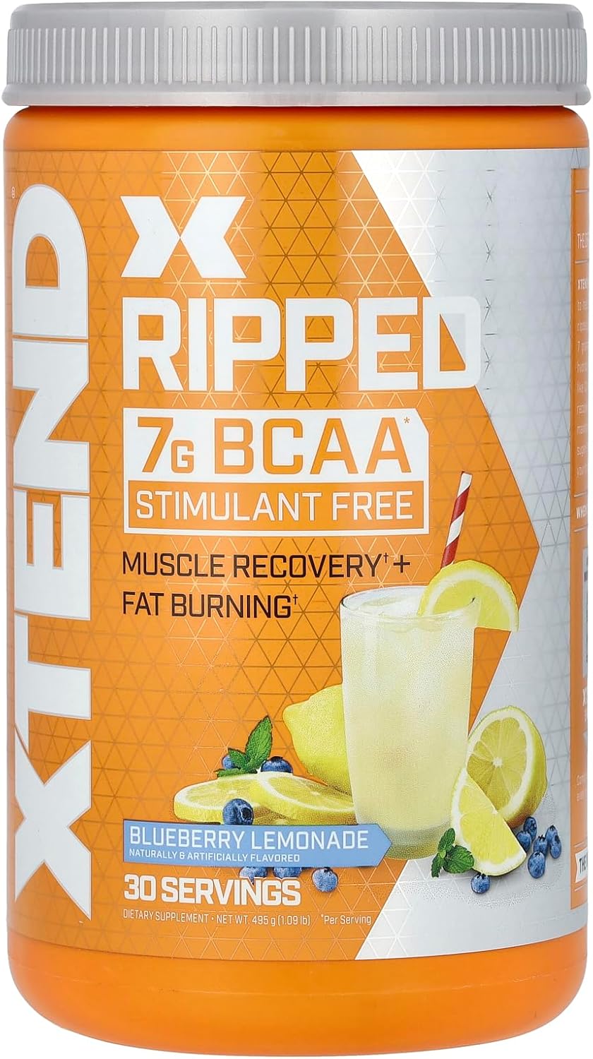 Xtend Ripped BCAA Powder Blueberry Lemonade - Cutting Formula + Sugar Free Post Workout Muscle Recovery Drink with Amino Acids - 7g BCAAs for Men & Women - 30 Servings