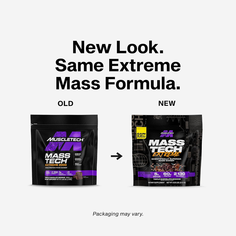 Muscletech High-Protein Mass Gainer (Vanilla Milkshake, 6LB) - Mass Tech Extreme 2000 Mass Gainer Protein Powder Supplement - Weight Gainer for Increase Muscle & Enhanced Recovery - Packaging May Vary