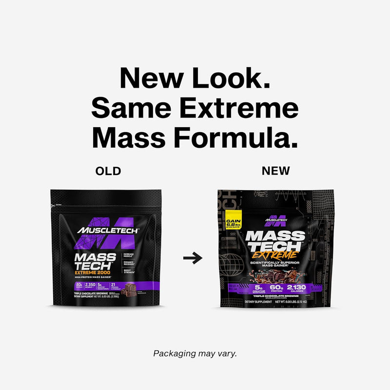 Muscletech High-Protein Mass Gainer (Vanilla Milkshake, 6LB) - Mass Tech Extreme 2000 Mass Gainer Protein Powder Supplement - Weight Gainer for Increase Muscle & Enhanced Recovery - Packaging May Vary
