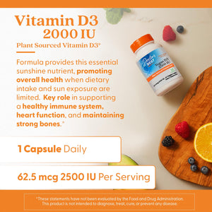Doctors Best Vegan Vitamin D3 2500 IU Veg Caps - Vegan Vitamin D Supplement for Men & Women, Helps Support Calcium Absorption, Heart Health & Immune Support, 62.5 mcg per Serving - 60 Veggie Capsules