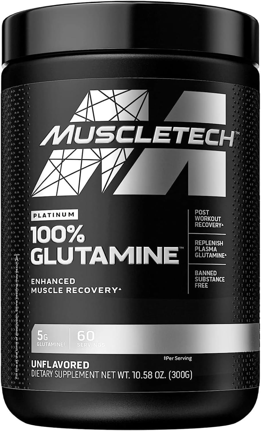 Muscletech Essential Series, Platinum 100% Glutamine, Unflavored, 5 g, 10.58 oz (300 g), Sports Nutrition Supplements, Powder