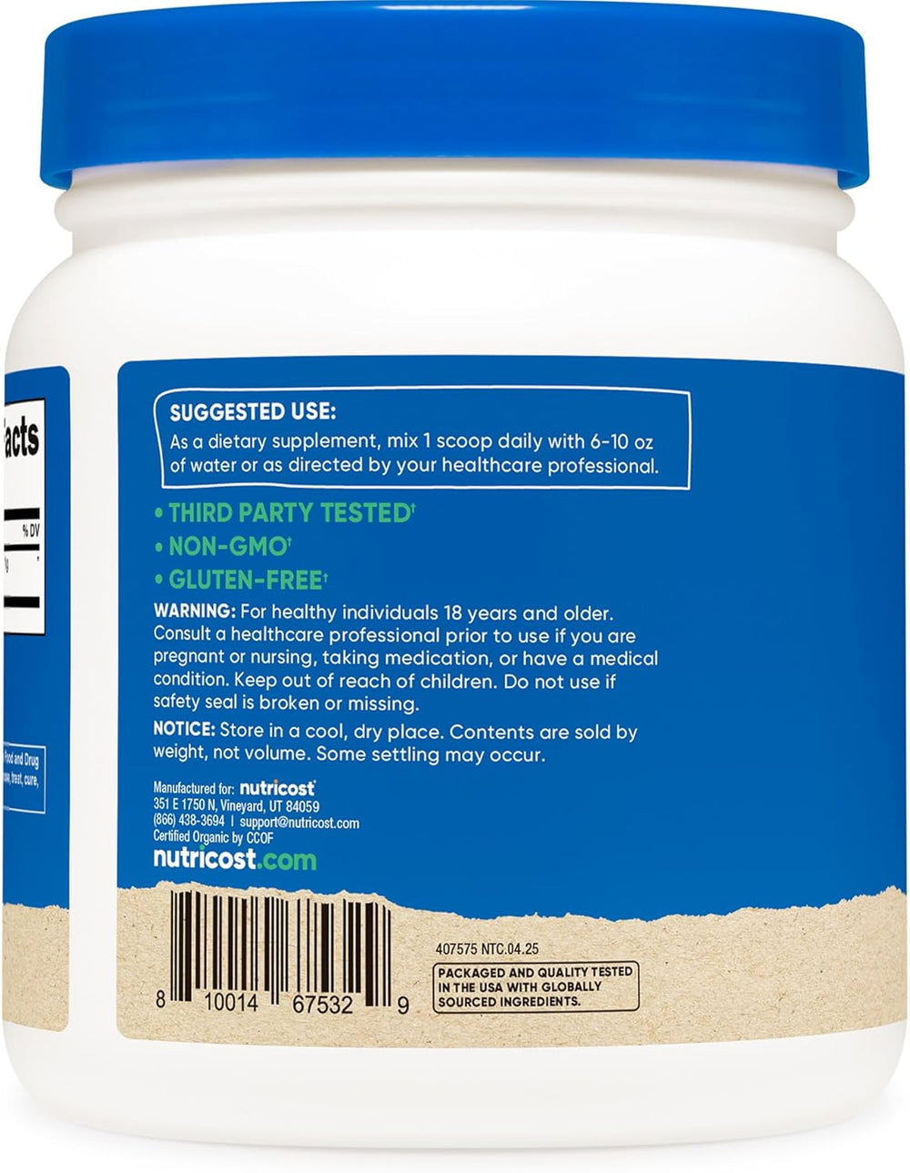 Nutricost Organic Spirulina Powder 1LB (2 Bottles) - 1g Per Serving