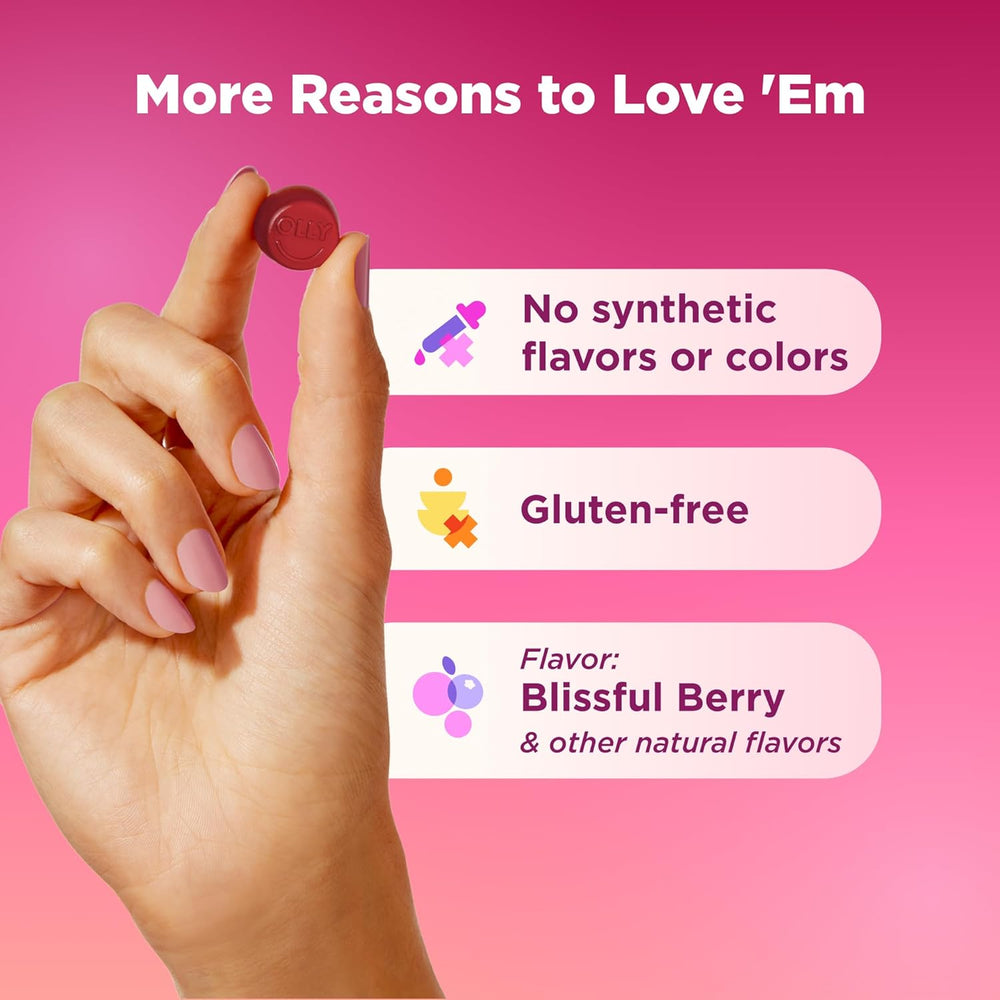 OLLY Women's Daily Multivitamin Gummy, Vitamins A, D, C, E, Biotin, Folic Acid, Adult Chewable Vitamin, Berry Flavor, 65 Day Supply - 130 Count