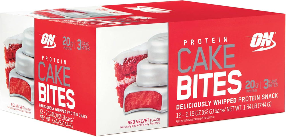 Optimum Nutrition Protein Cake Bites, Whipped Low Sugar Protein Bar, Flavor: Red Velvet, 12 Count
