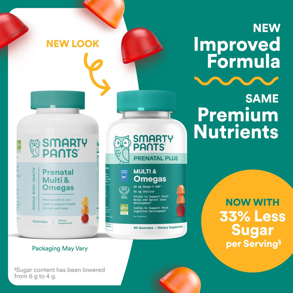 SmartyPants Prenatal Multivitamin Gummies - Improved Formula: Omega 3 (DHA/EPA), Methylfolate, Biotin, Vitamin D3, C, Vitamin B12, B6, Vitamin A, K & Zinc, Gluten Free, 120 Count (40 Day Supply)