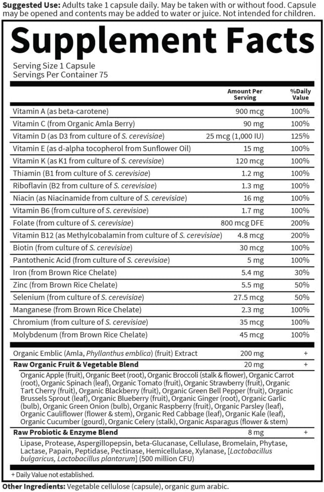 Garden of Life Vitamin Code Raw One for Women, Once Daily Women's Multivitamin - 75 Capsules, One a Day Vitamins Whole Food Iron, Probiotics for Digestive Health, Gluten Free Vegetarian