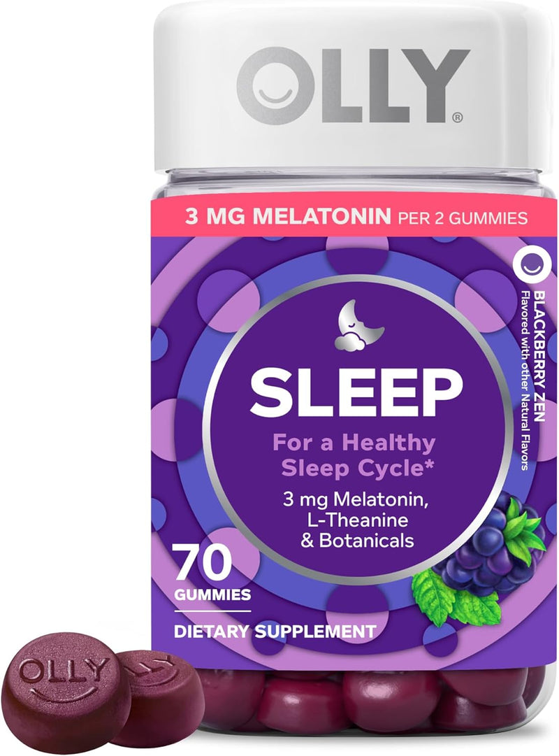 OLLY Sleep Gummy, 3mg Melatonin, L-Theanine, Chamomile, Lemon Balm, Sleep Aid, BlackBerry, 90 Count