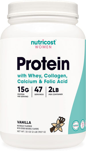 Nutricost Protein for Women Vanilla, 2 LB - Collagen, Whey, Folic Acid, Biotin, Calcium