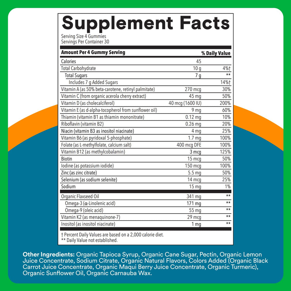 SmartyPants Multivitamin for Men, Organic Gummies: Methylfolate, Omega 3 (ALA), Vitamin D3, C, Vitamin B12, B6, A, K & Zinc for Immune Support, Biotin, Vegetarian, 120 Gummies (30 Day Supply)