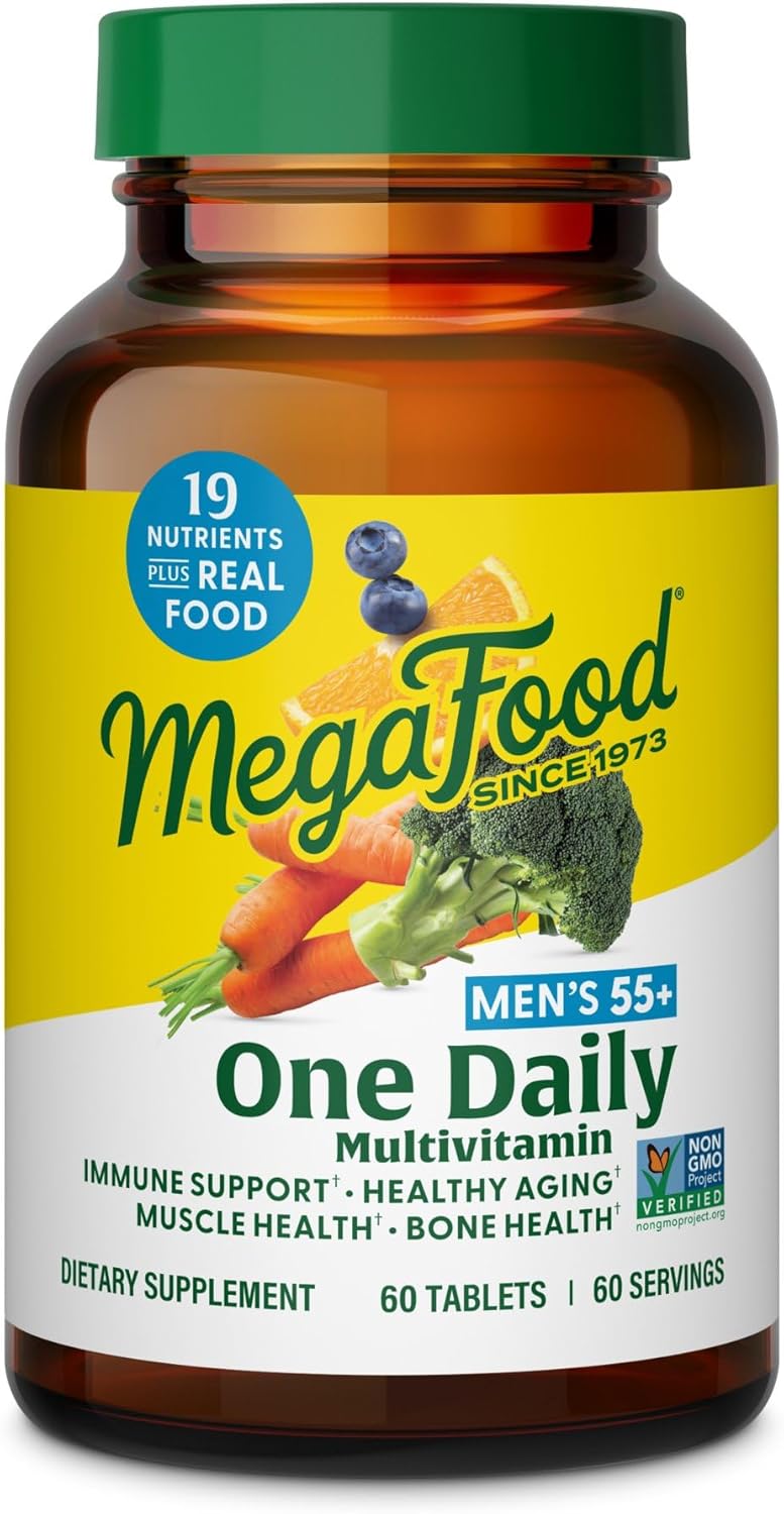 MegaFood Multivitamin for Men 55+ One Daily Mens Multivitamins, Methylated B12, Vitamin D3, C & Zinc - Healthy Aging, Bone & Muscle Health & Immune Support - Vegetarian - 60 Tablets