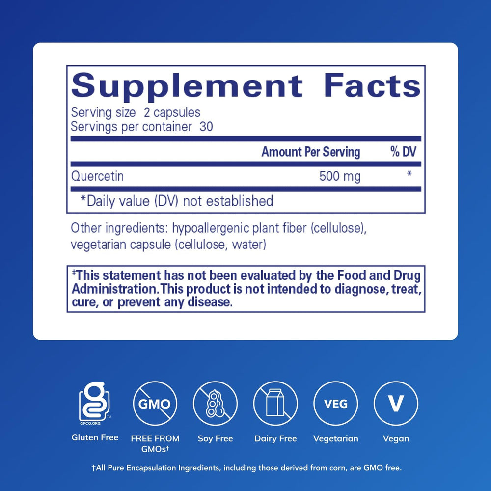 Pure Encapsulations Quercetin - 500 mg - Immune Support, Cellular Health & Heart Health - Antioxidant Supplement - Gluten Free & Non-GMO - 60 Capsules
