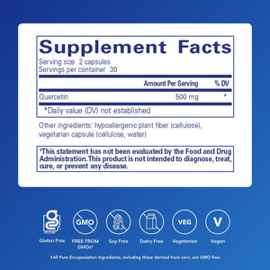 Pure Encapsulations Quercetin - 500 mg - Immune Support, Cellular Health & Heart Health - Antioxidant Supplement - Gluten Free & Non-GMO - 60 Capsules
