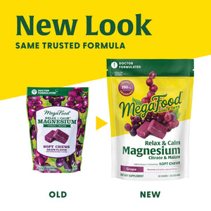 MegaFood Relax + Calm Magnesium Supplement - Soft Chews with Magnesium Citrate & Malate for Heart Health, Muscle Tension & More - Vegetarian - Grape-Flavor - 30 Chews (15 Servings) (Pack of 2)