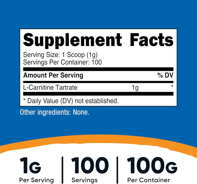 Nutricost L-Carnitine Tartrate Powder [100 Grams] 2 Pack - 1 Gram Per Serving (100 Servings)