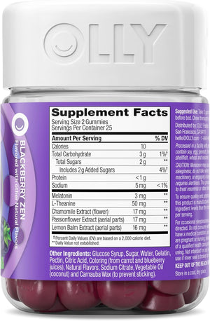 OLLY Sleep Gummy, 3mg Melatonin, L-Theanine, Chamomile, Lemon Balm, Sleep Aid, BlackBerry, 90 Count