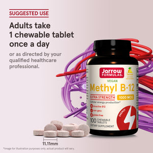 Jarrow Formulas Extra Strength Methyl B-12, Dietary Supplement for Cellular Energy Production, 100 Lemon-Flavored Chewable Tablets, Up to a 100 Day Supply, Pack of 12